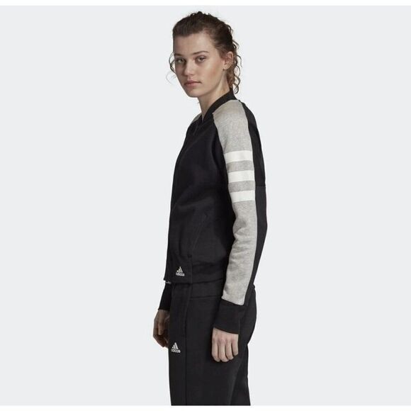 Adidas Women's Jacket Small Sport ID Bomber 3-Stripes Black & Gray Full Zip - Picture 4 of 7